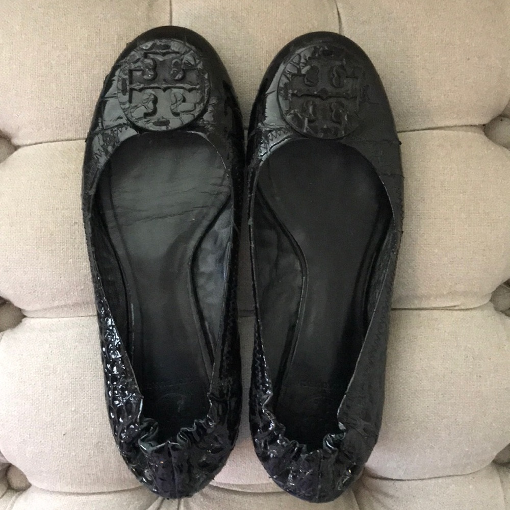 Tory Burch Black Reva Croc flats